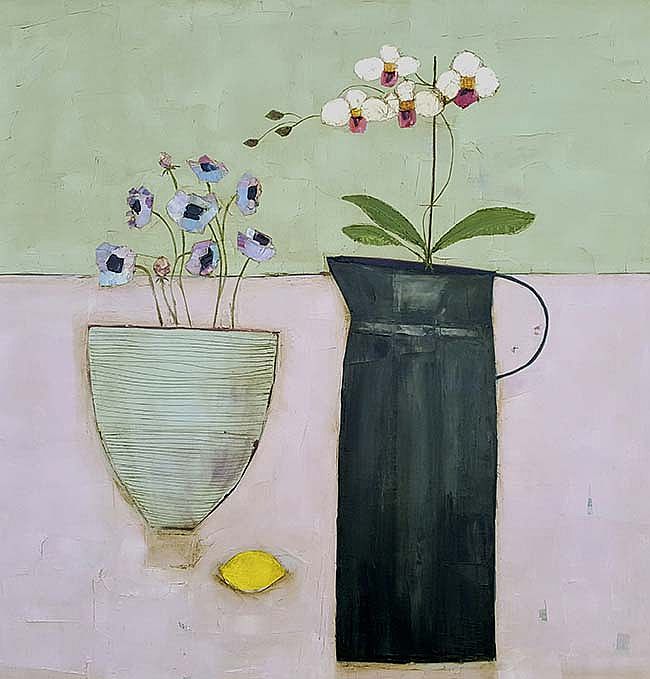 Eithne  Roberts - large orchid jug, anemones and lemon